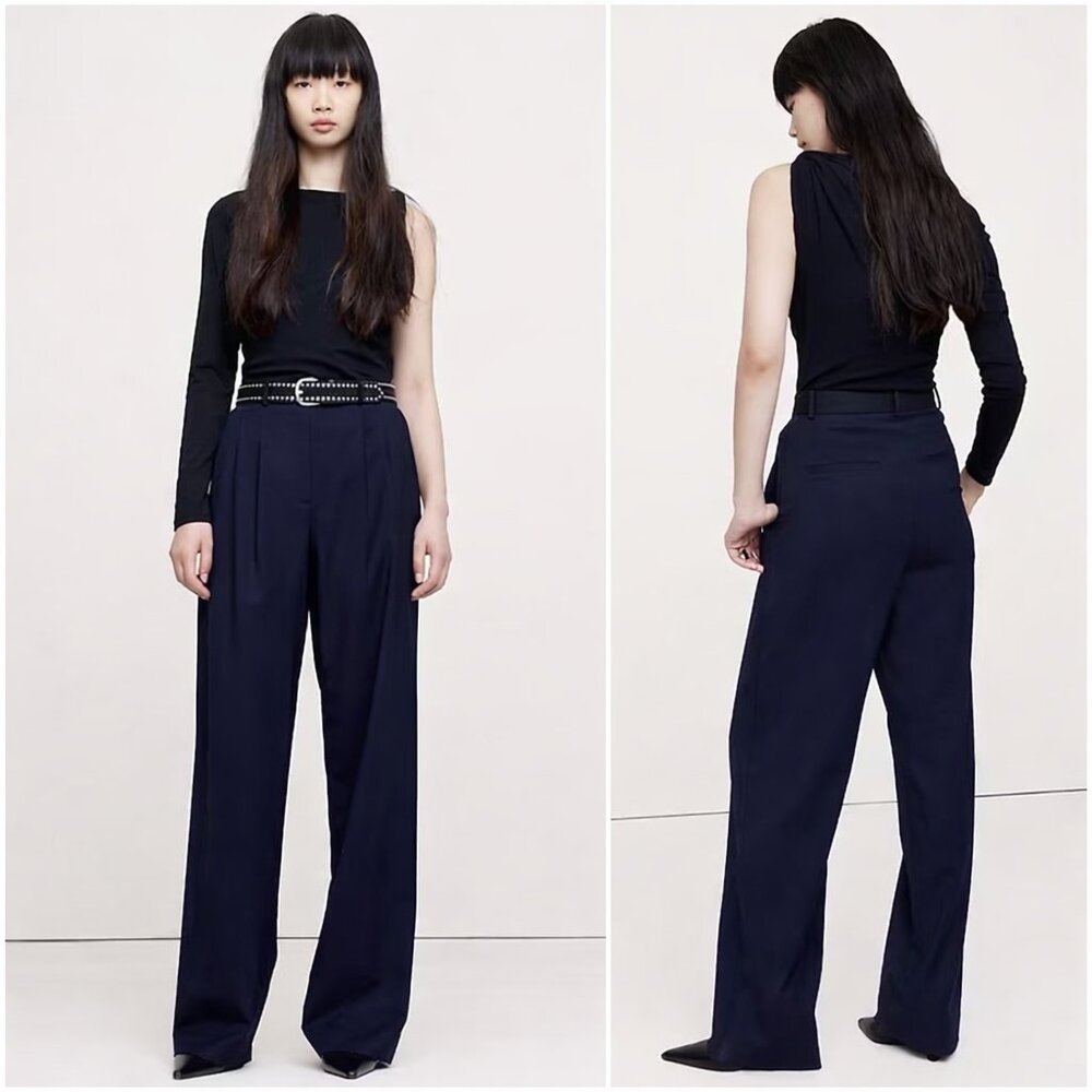 Banana Republic Dark Navy High-Waist Wide-Leg Trousers